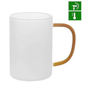 Caneca de Vidro Borossilicato Jateado com Alça Marrom - 300ml