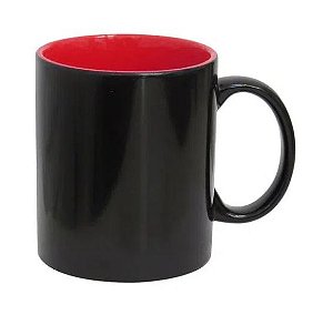 Caneca Mágica em Cerâmica para Sublimação Preta Semi Brilho com Interior Vermelho Marca Live