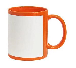 Caneca para Sublimação de Cerâmica Laranja com Faixa Branca