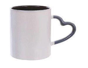 Caneca Branca Perolizada Com Alça Coração Azul Interior Preto 325ml