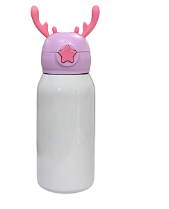 Garrafa Térmica Inox Branca Tampa Alce Rosa/lilas 500ml P/sublimação Metalnox