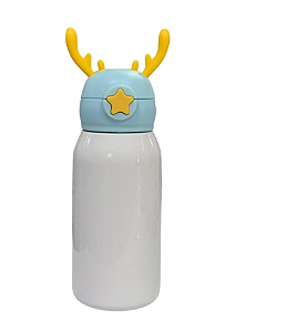 Garrafa Térmica Inox Branca Tampa Alce Azul/amarelo 500ml P/sublimação Metalnox