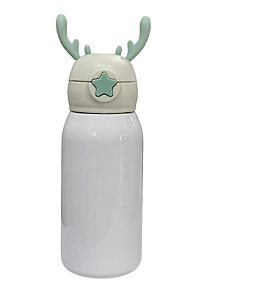 Garrafa Térmica Inox Branca Tampa Alce Cinza/Verde 500ml P/sublimação Metalnox