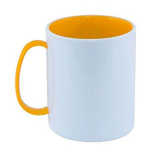 Caneca Polimero Branca com Alça e Interior Amarelo Escuro 325ml - 1un