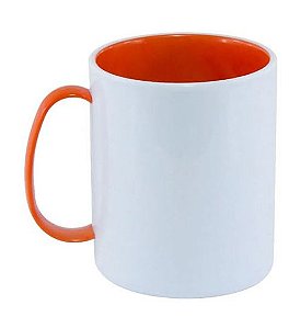 Caneca Polimero Branca com Alça e Interior Laranja 325ml - 1un