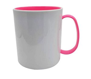 Caneca Polimero Branca com Alça e Interior Rosa Chiclete 325ml - 1un