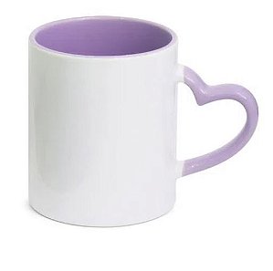 Caneca Love Branca para Sublimação com Alça e Interior Lilás