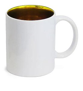 Caneca Branca com Interior Cromado Dourada - 325ml