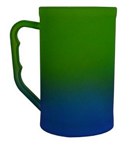 Caneca Chopp 500ml Degradê Bicolor Azul com Verde Neon