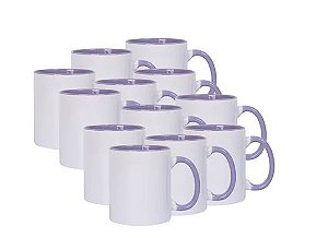 Caneca para Sublimação de Cerâmica Branca com Alça e Interior Lilás - 12 Unidade