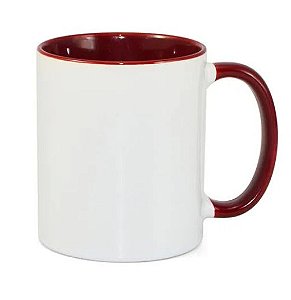 Caneca para Sublimação de Cerâmica Branca com Alça e Interior Vinho - 36 unidade