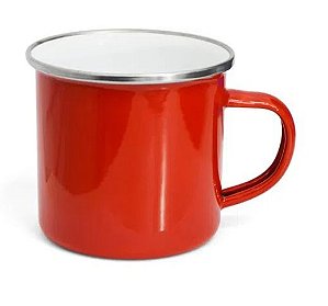 Caneca 12oz Esmaltada Vermelha Com Borda Prata - 325ml