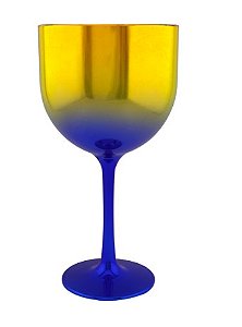 Taça Gin Happy 550ml Metalizado Dourado com Azul