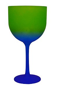 Taça Gin Happy 550ml Degradê Azul com Verde Neon