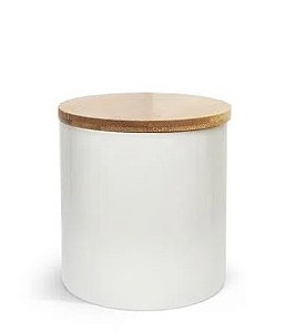 Pote de Cerâmica Branca para Sublimação com Tampa de Bambu - 450 ml