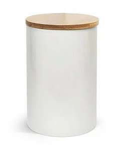 Pote de Cerâmica Branca para Sublimação com Tampa de Bambu - 650ml