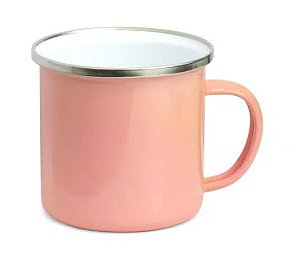 Caneca de Metal Salmão com Borda Prata e Interior Branco - 360ml