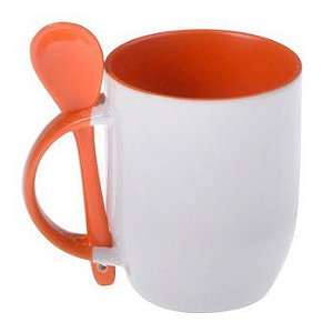 Caneca Com Colher Laranja Resinada Para Sublimação