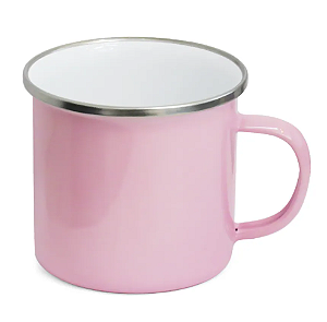 Caneca de Metal Rosa com Borda Prata e Interior Branco - 325ml