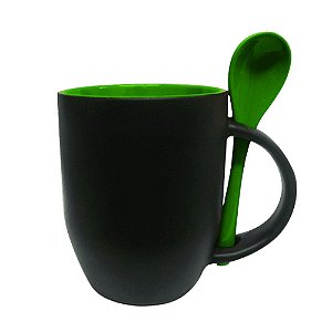 Caneca para Sublimação de Cerâmica Mágica com Interior e Colher - Verde