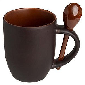 Caneca para Sublimação de Cerâmica Mágica com Interior e Colher - Marrom