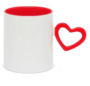 Caneca Branca para Sublimação com Alça e Interior Coração - Vermelha