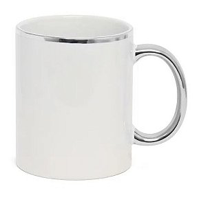 Caneca para Sublimação de Cerâmica Branca com Alça e Colarinho Cromada Prata - 1 unidade