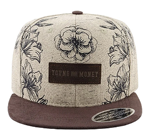 Boné Young Money Snapback Aba Reta Creme Aba aveludada