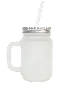 Caneca Mason Jar de Vidro Jateada - Sublime - 450ml