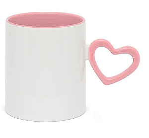 36 Caneca Branca para Sublimação com Alça e Interior Coração - Rosa