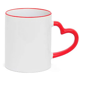 Caneca Love Branca para Sublimação com Borda e Alça Vermelho