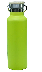 Garrafa Térmica Verde Matte Aço Inox Com Tampa de Bambu - 600ml