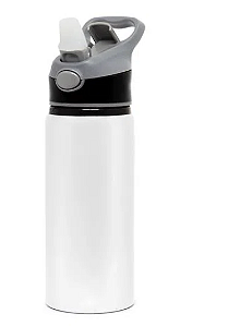 Squeeze de Alumínio Branco para Sublimação com Bico Automático Tampa Preta - 600ml