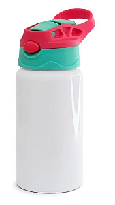 Squeeze de Alumínio Branco Infantil para Sublimação com Bico Automático Tampa Vermelha e Tiffany - 500ml