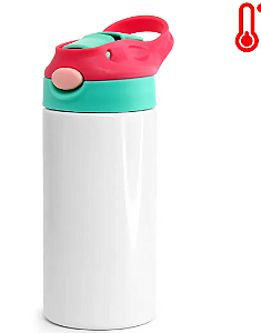 Squeeze de Inox Branco Infantil para Sublimação com Bico Automático Tampa Tifanny e Vermelho - 350ml