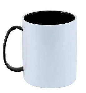 caneca polimero branca com alça e interior preto 325ml - 1un