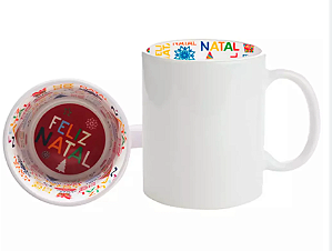 Caneca Branca de Cerâmica Resinada para Sublimação com Interior Personalizado com Tema Feliz Natal