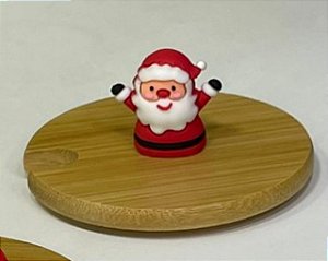 Tampa de Bambu Puxador Papai Noel para Caneca