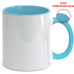 Caneca para Sublimação de Cerâmica Branca com Alça Soft e Interior Azul Cyano