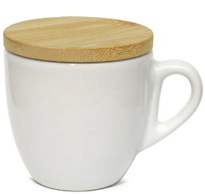 Xícara para Sublimação de Cerâmica Branca Cônica com Tampa de Bambu - 200ml