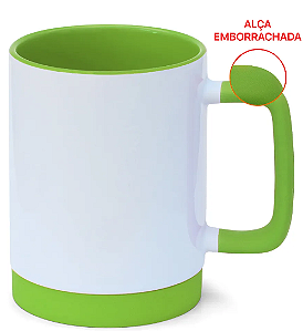 Caneca para Sublimação de Cerâmica Branca com Alça Soft e Base em Silicone com Interior Verde Claro