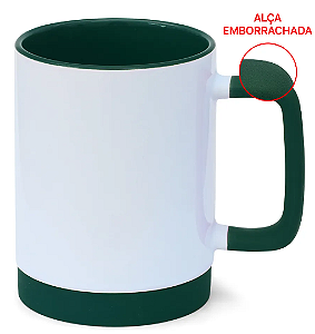 Caneca para Sublimação de Cerâmica Branca com Alça Soft e Base em Silicone com Interior Verde Escuro