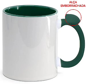 Caneca para Sublimação de Cerâmica Branca com Alça Soft e Interior Verde Escuro
