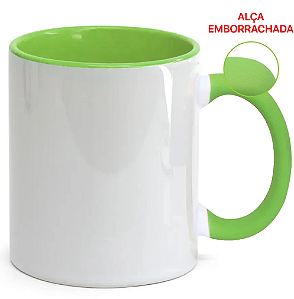 Caneca para Sublimação de Cerâmica Branca com Alça Soft e Interior Verde Claro
