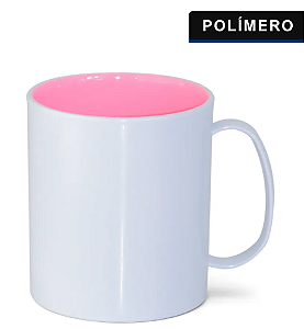 Caneca para Sublimação de Plástico Polímero Branco com interior Rosa Bebê