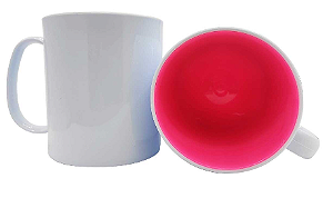 Caneca para Sublimação de Plástico Polímero Branco com interior Rosa Chiclete