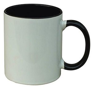 Caneca para Sublimação de Cerâmica Branca com Alça e Interior Preto - 1 Unidade