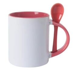 Caneca Reta para Sublimação de Cerâmica Branca com Alça e Interior, Colher Pessego