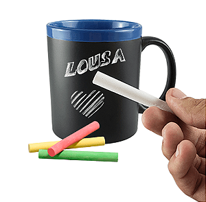 Caneca Lousa com Giz Branco com Borda e interior Azul - 325ml