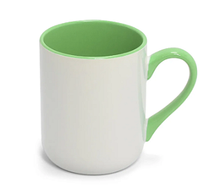 Caneca Imperial Cerâmica Branca para Sublimação com Alça e Interior Colorido Verde Claro - 325ml